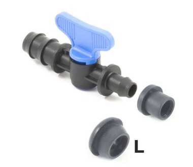 Valve with barbed-Ø15 mm gasket offtakes, from PE or PVC pipe