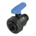 Black PVC ball valve with male-female threaded offtakes