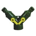 Plastic snap-in “Y” hose connector w/shut off
